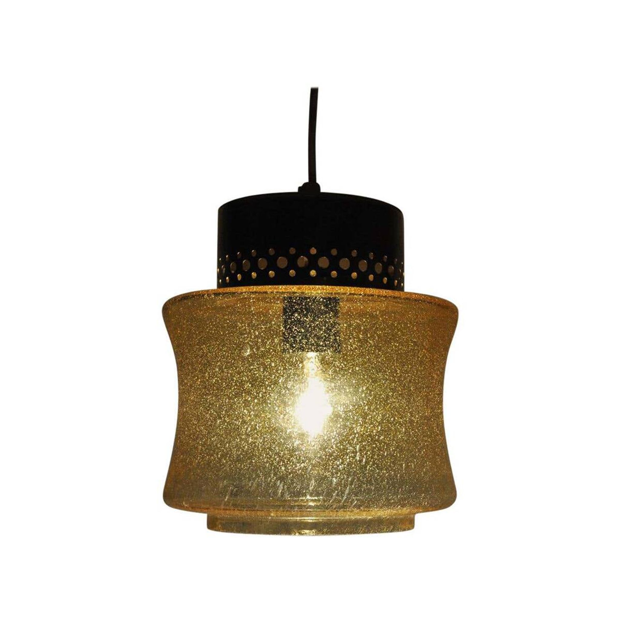 Danish vintage brass and glass pendant