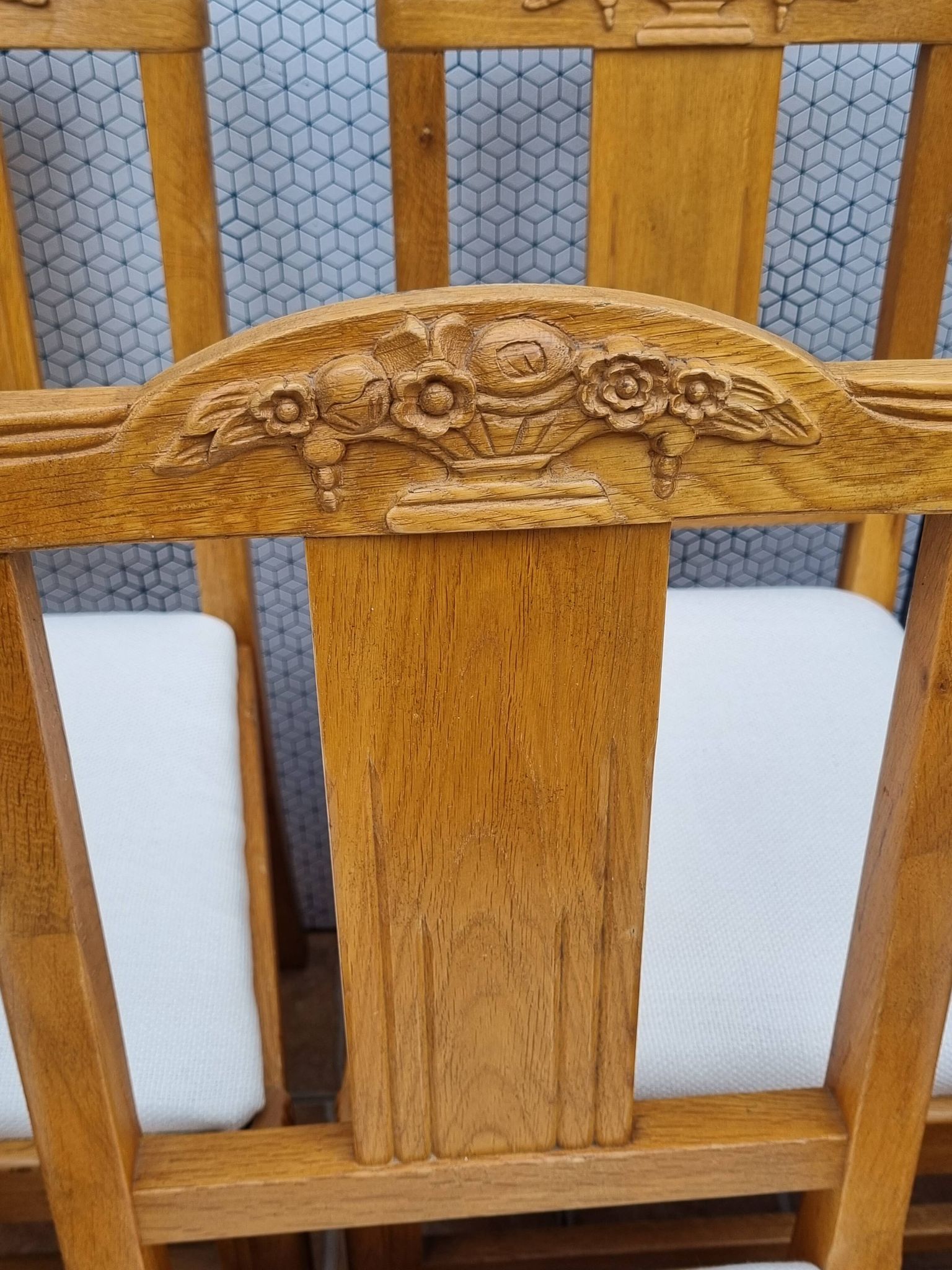 Set of 6 oak chairs, refurbished, Art Deco style, vintage, France