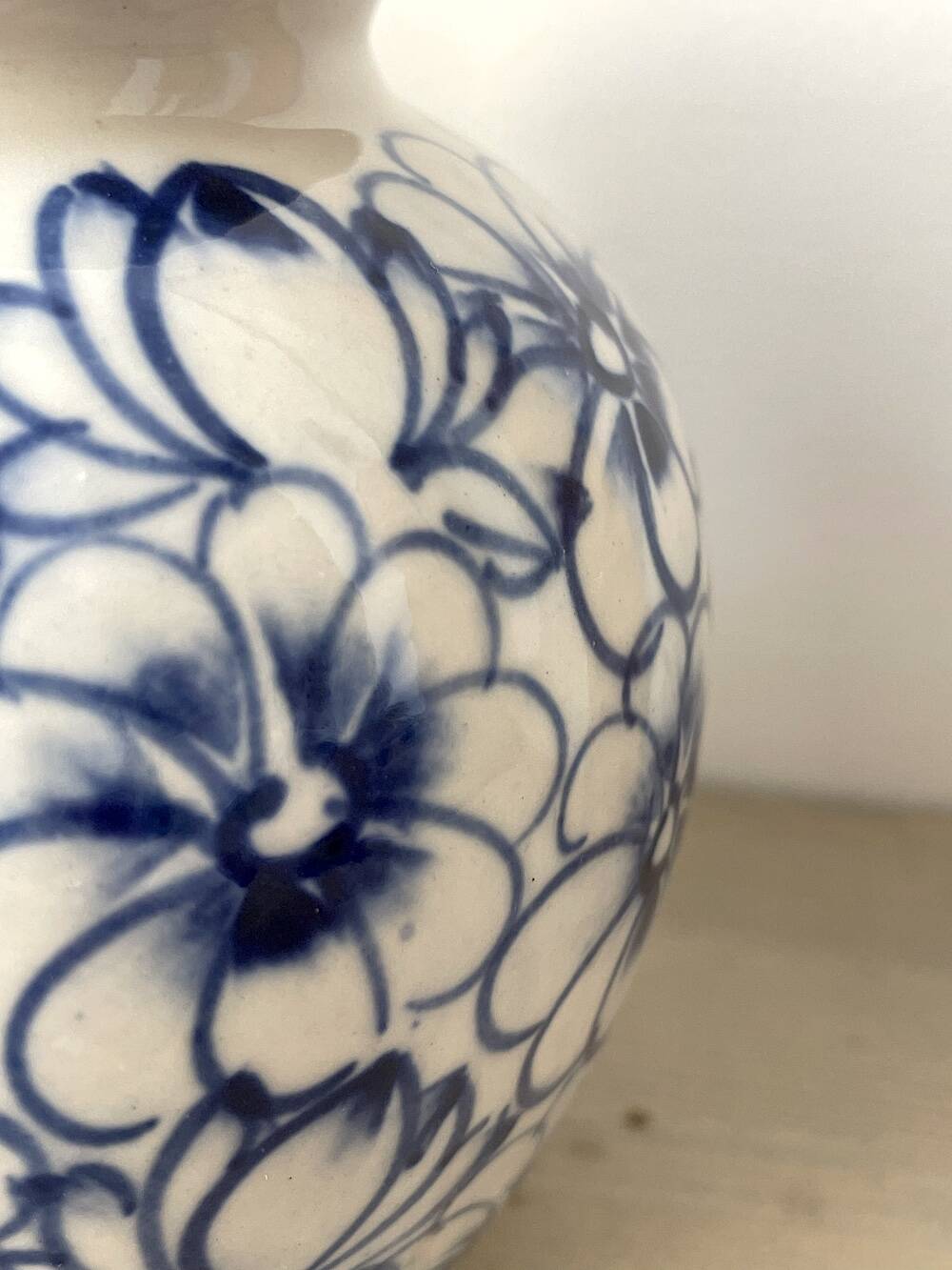 White and blue ceramic vase
