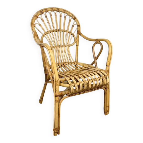 Fauteuil bambou et rotin adulte années 60