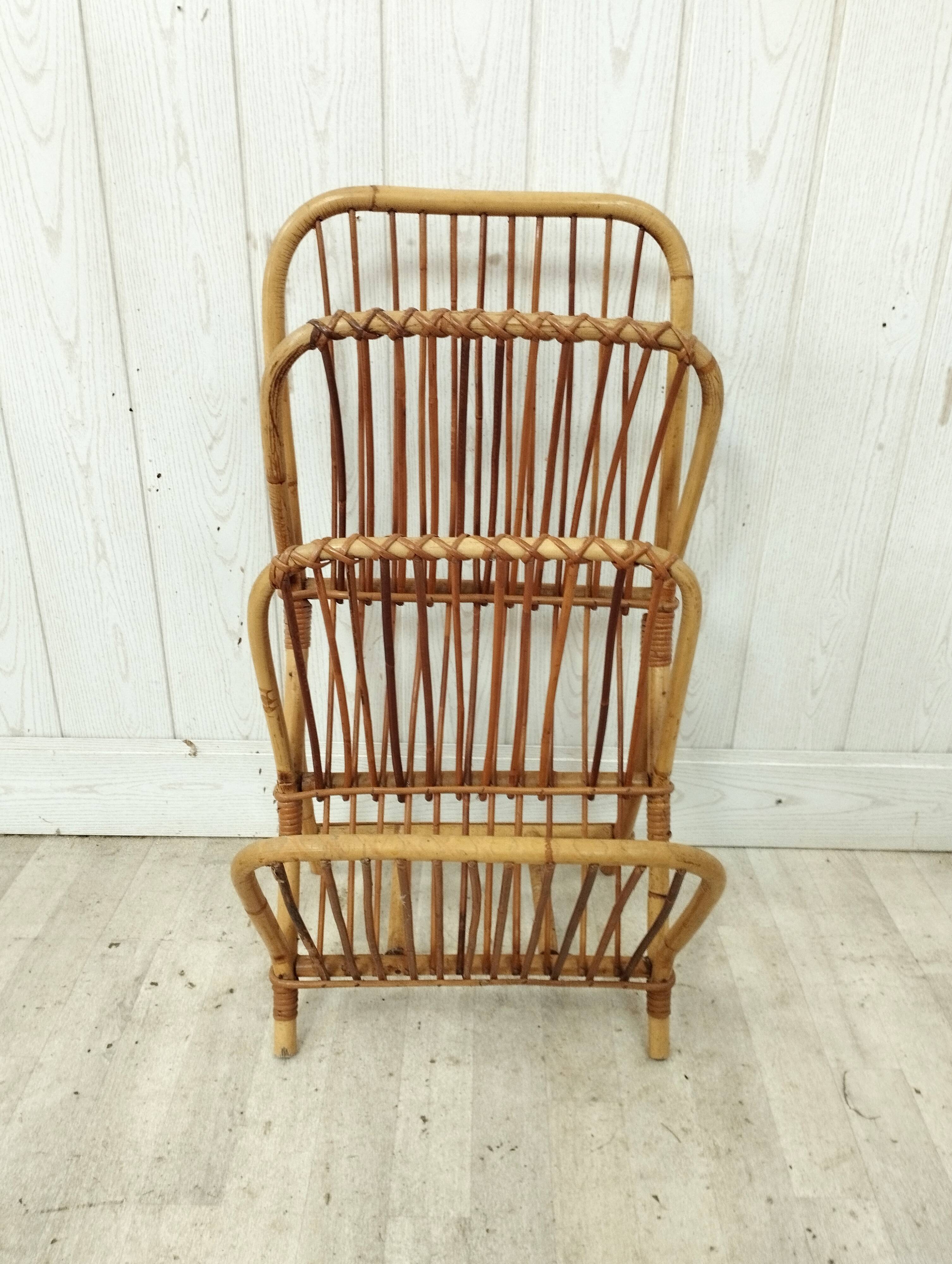 Vintage rattan magazine holder