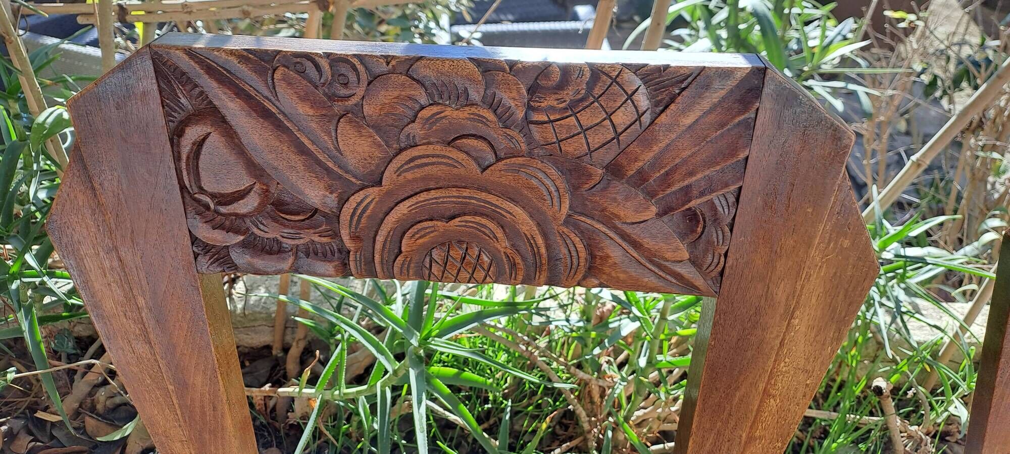 Art deco style chairs carved varnished wood honey brown color 1940