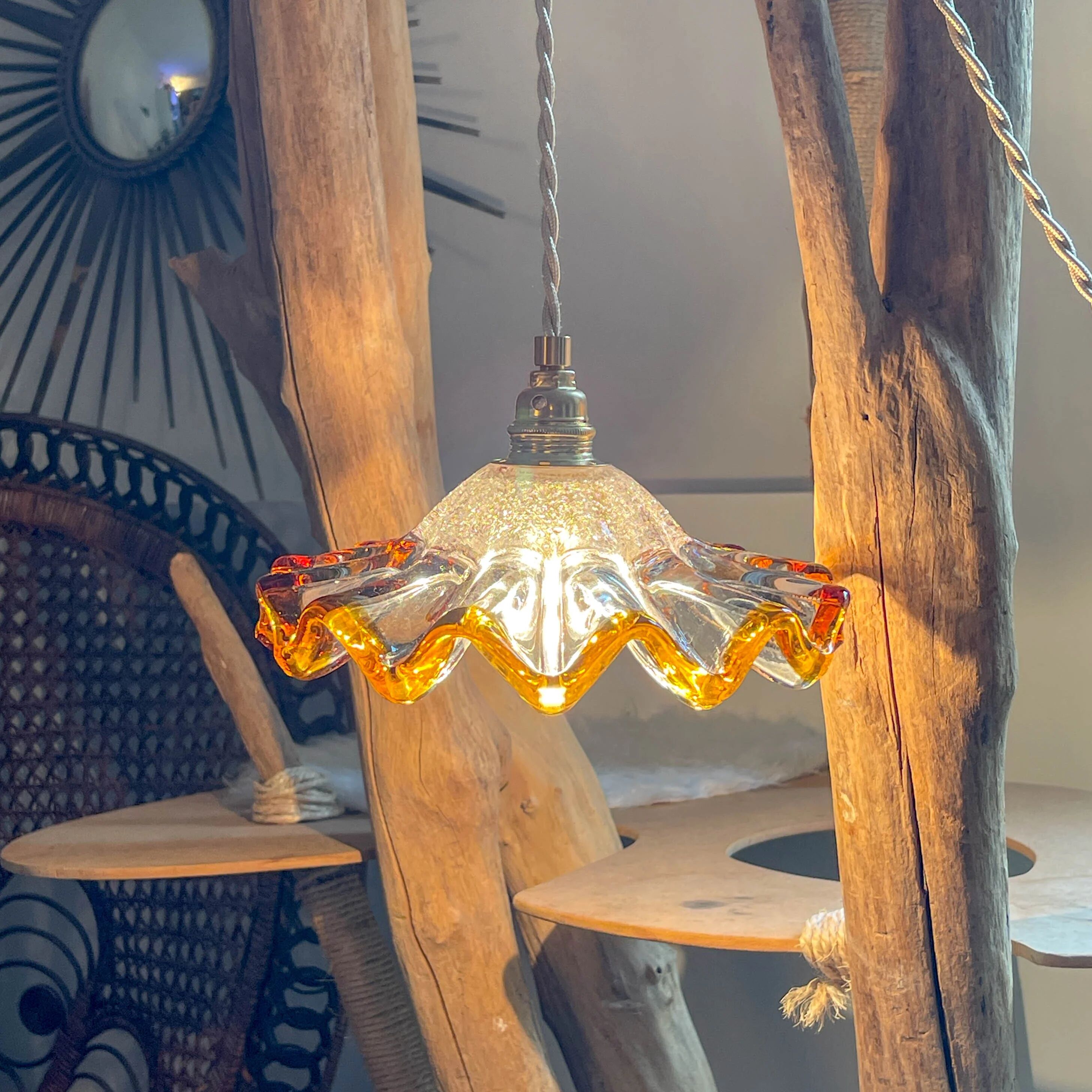 Suspension baladeuse abat-jour en verre Murano vintage – Lumière douce – Personnalisable