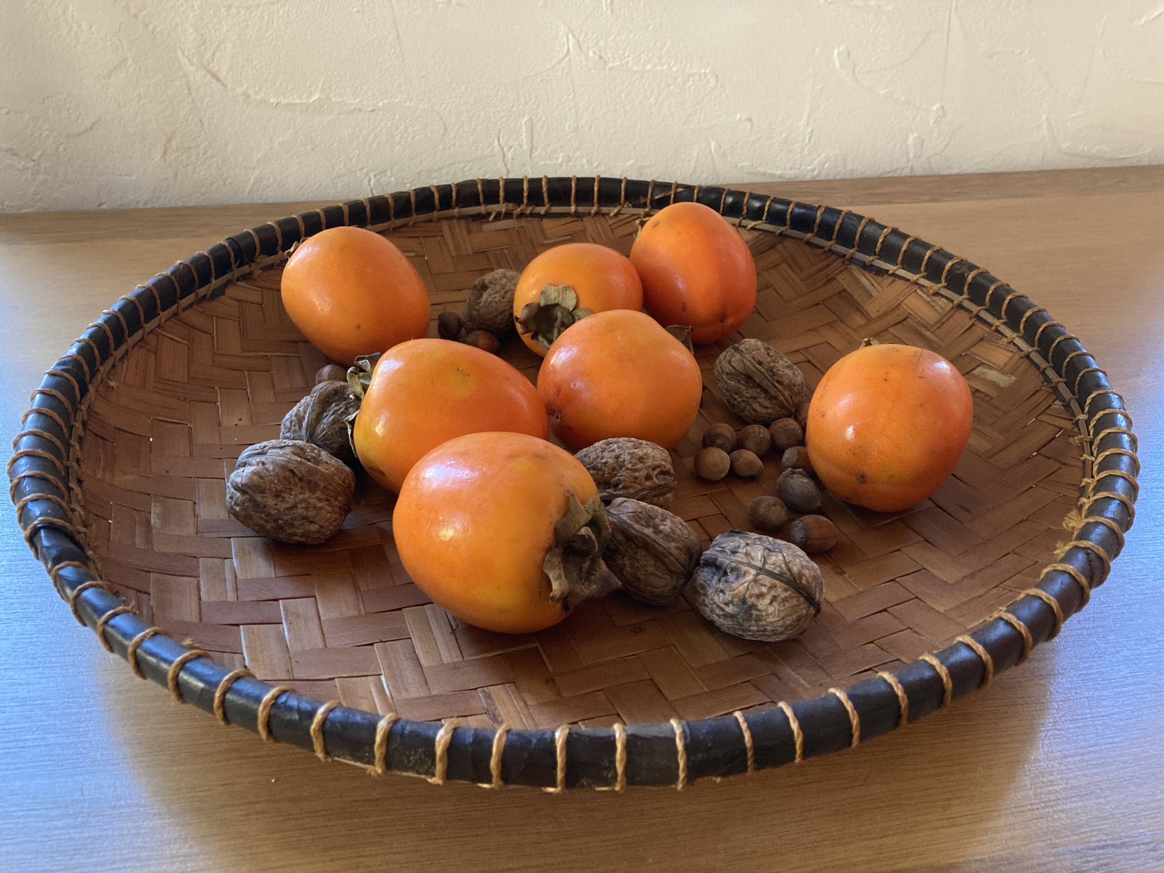 Bamboo and leather fruit basket