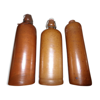 Lot de 3 bouteilles en grès marron