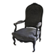 Antique armchair from the Napoléon III era, black wood with grey embossed velvet.