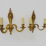 Old large pair of bronze wall sconces with 2 candles. Year 60 70