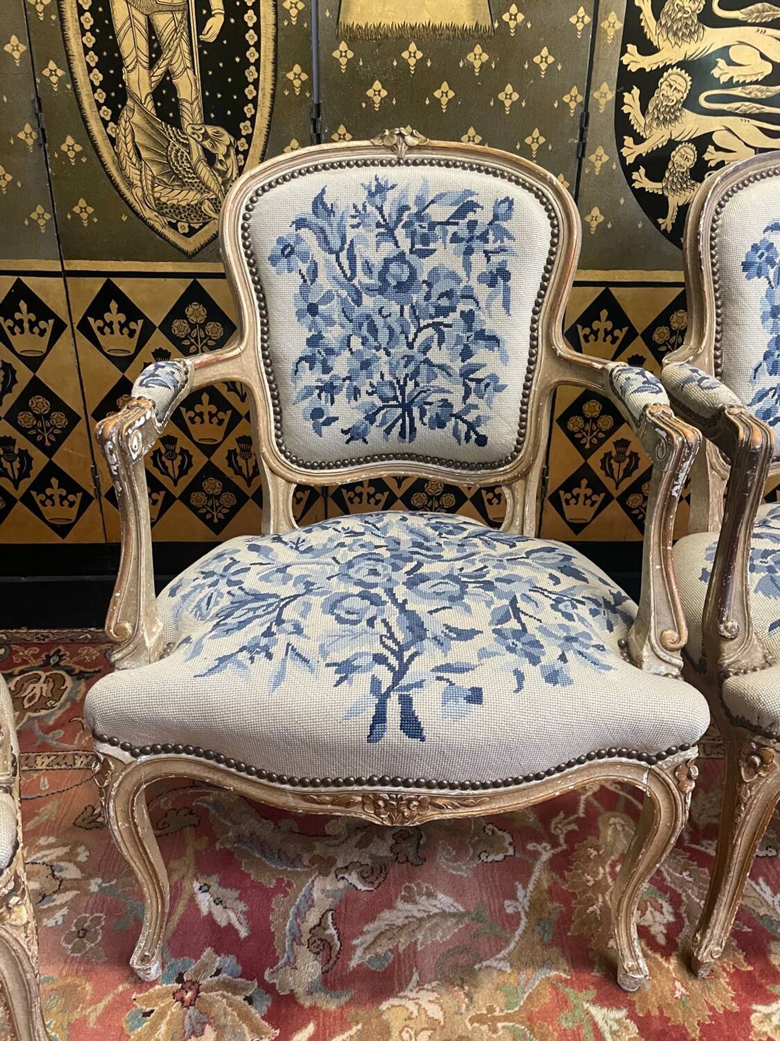 Suite of 4 Louis XV style convertible armchairs