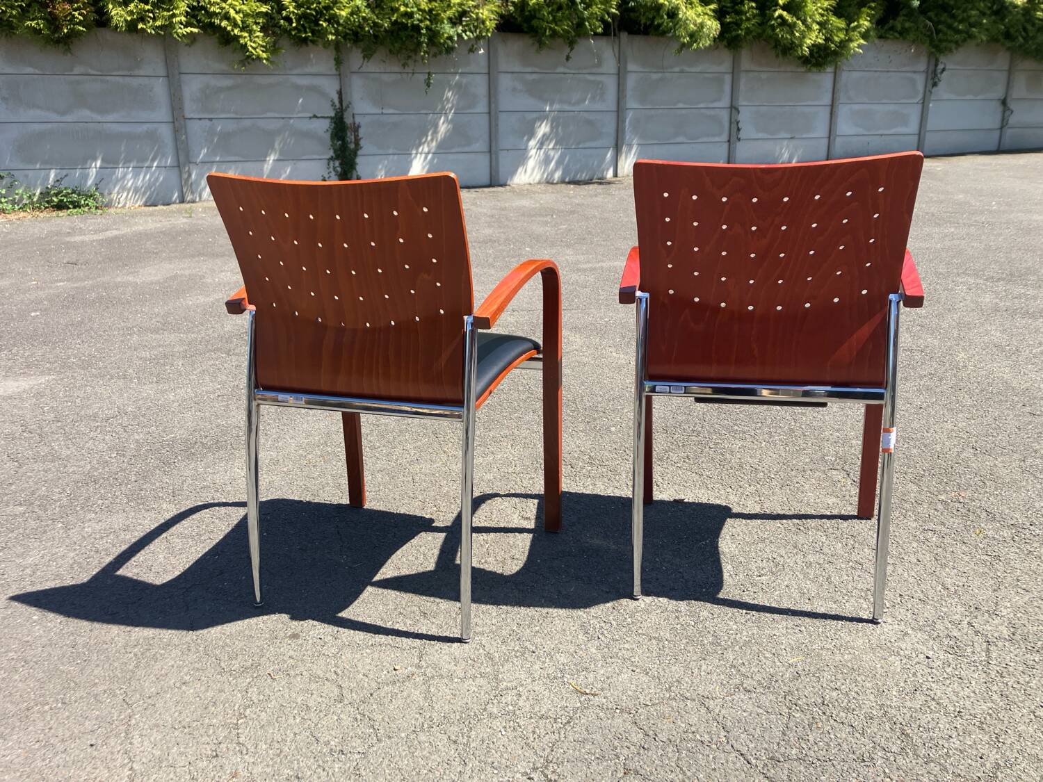 Set of two Sky designer armchairs in wood and metal