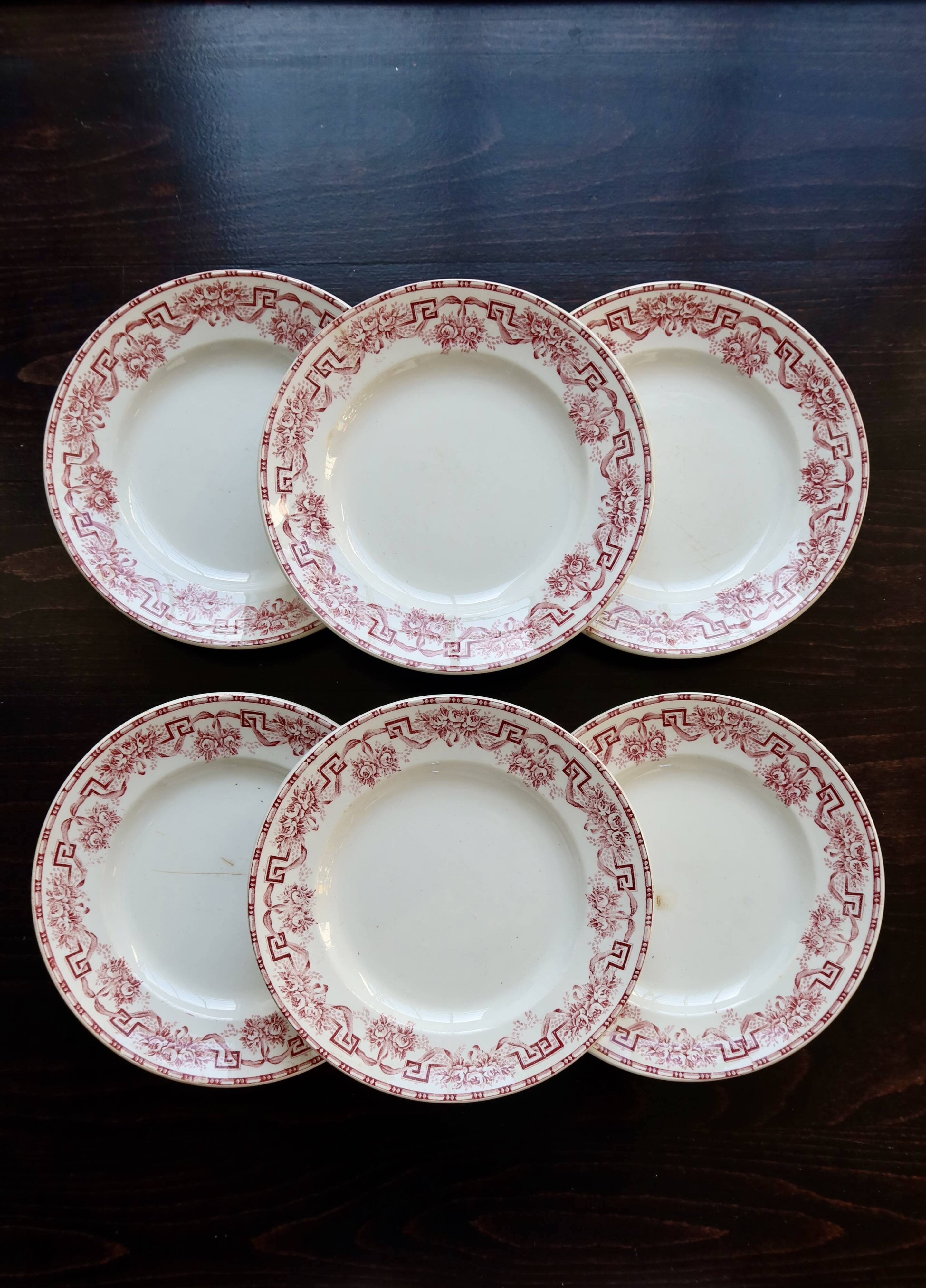 6 vintage ironstone dinner plates - Moulin des Loups - Athens pattern