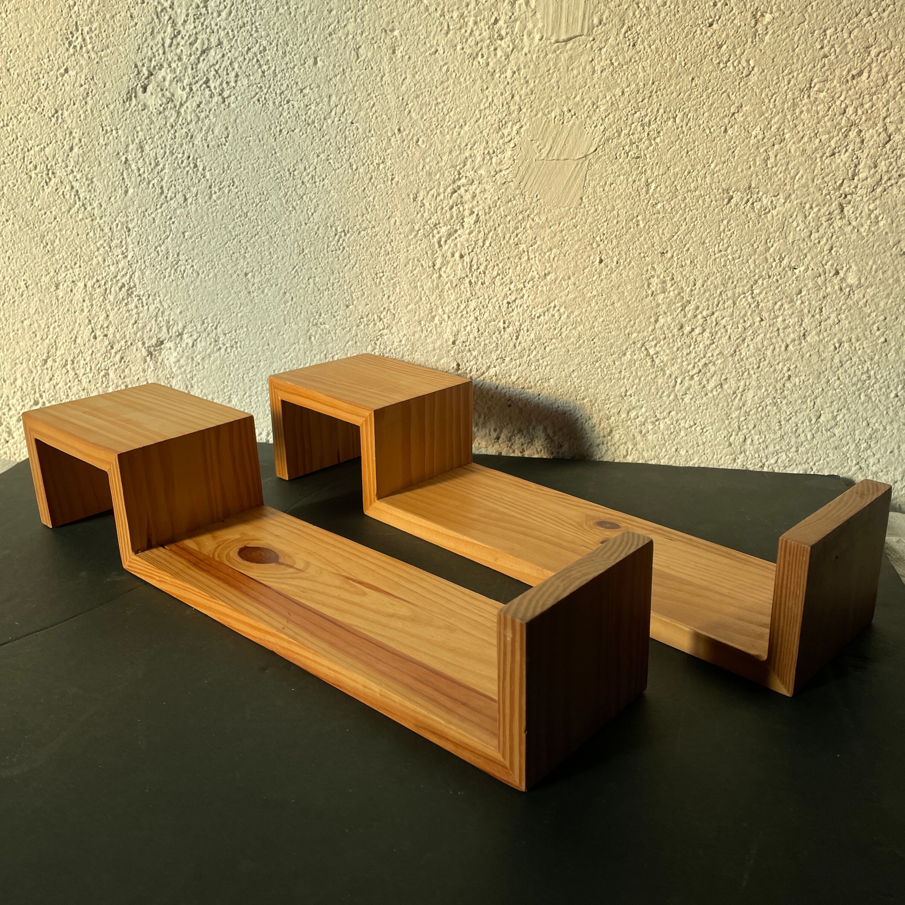 Pair wooden wall shelves 1970