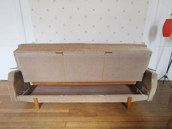 canapé daybed années 50 velour vert d'eau
