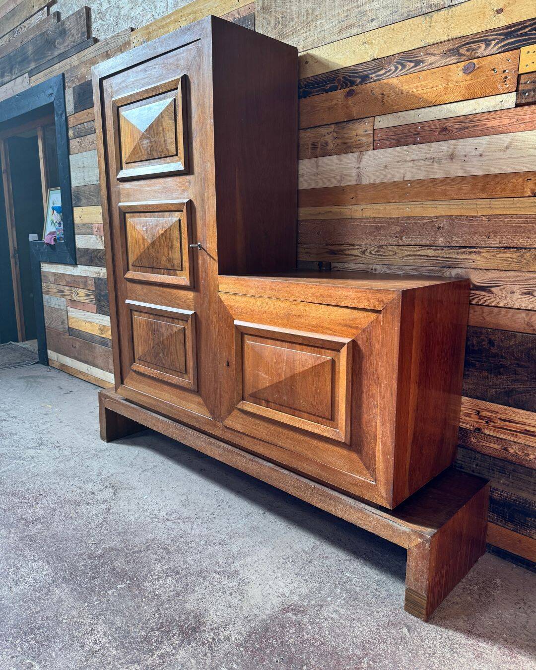 Asymmetrical Art Deco wardrobe in walnut
