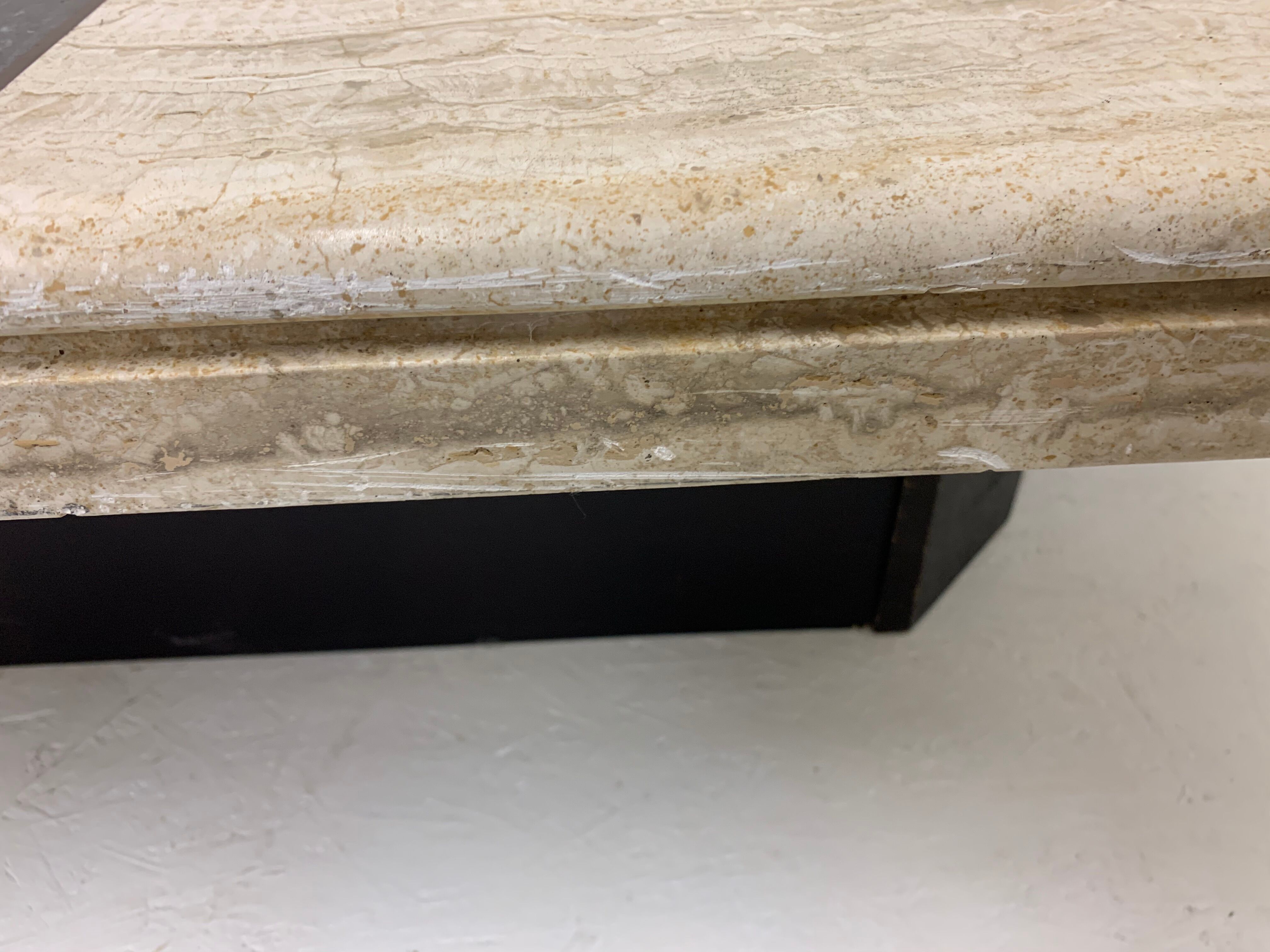 Vintage coffee table travertine and fossile marble top , 1970's
