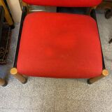 PAIR OF VINTAGE DESIGN ARMCHAIRS FROM THE 80S IN RED AND LIGHT BROS FABRIC
