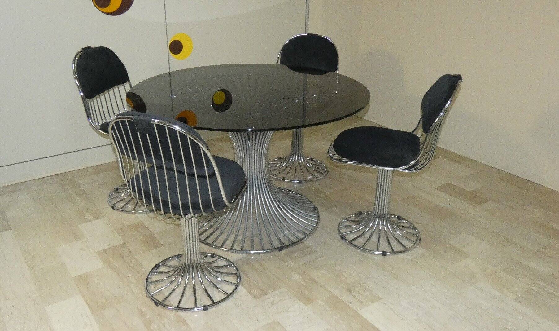 Margot chairs and Tulip dining table by Gastone Rinaldi for Rima, Italy, 1968, set of 5.