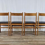 Ensemble de quatre chaises en hêtre et cuir