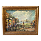 Ancienne peinture camp de gitans vintage