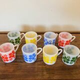 8 Arcopal flowered espresso cups, vintage 1970s