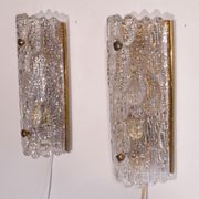 Pair of brass and crystal appliques by Carl Fagerlund for Orrefors
