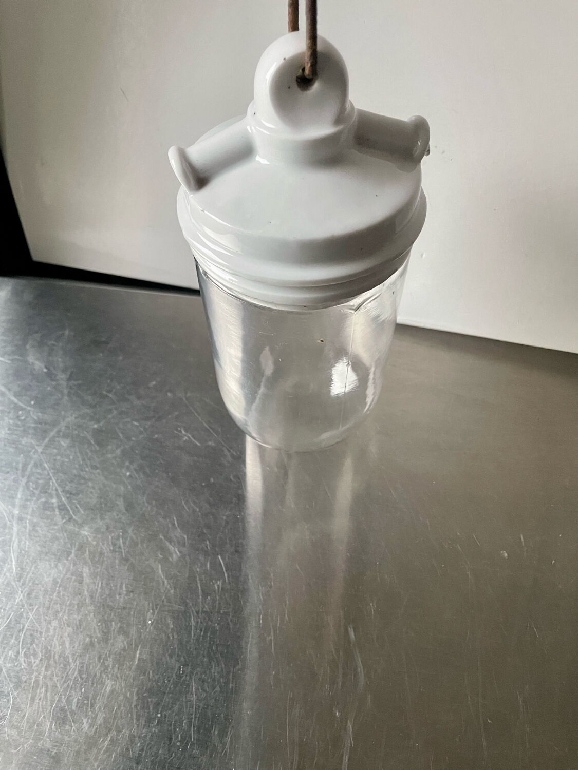 Art Deco ceiling pendant lamp in porcelain & glass