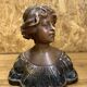 old plaster bust, young art deco woman, patina, signed Gustave Van Vaerenbergh