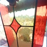 Pair of vintage stained glass and glass paste wall lights.
