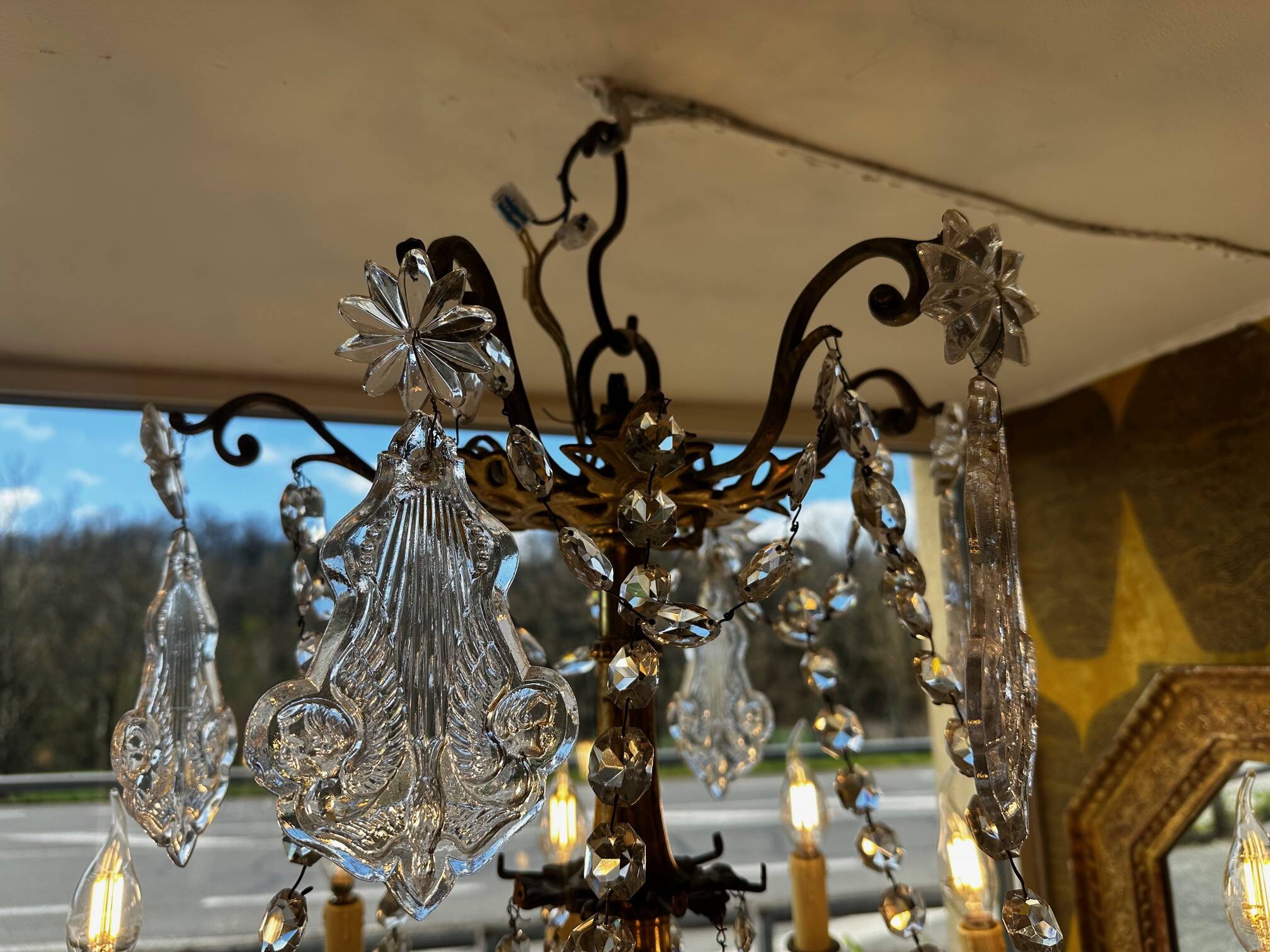 Crystal and bronze chandelier