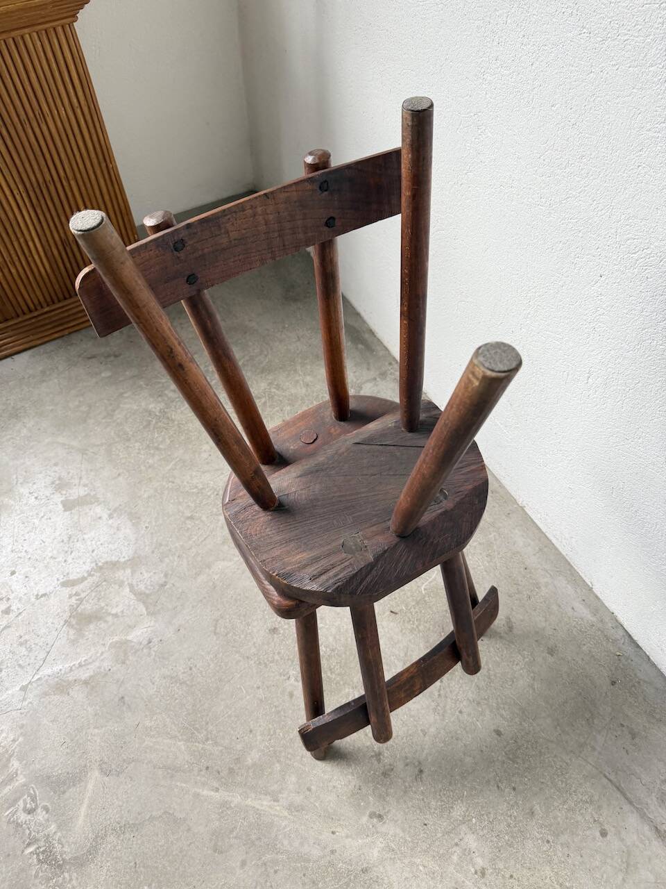 Pair of Savoyard tripod chairs, folk art, oak.