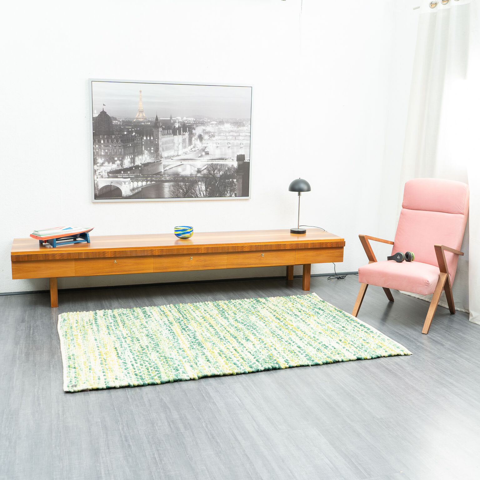 Low row, walnut wood, restored, 270cm