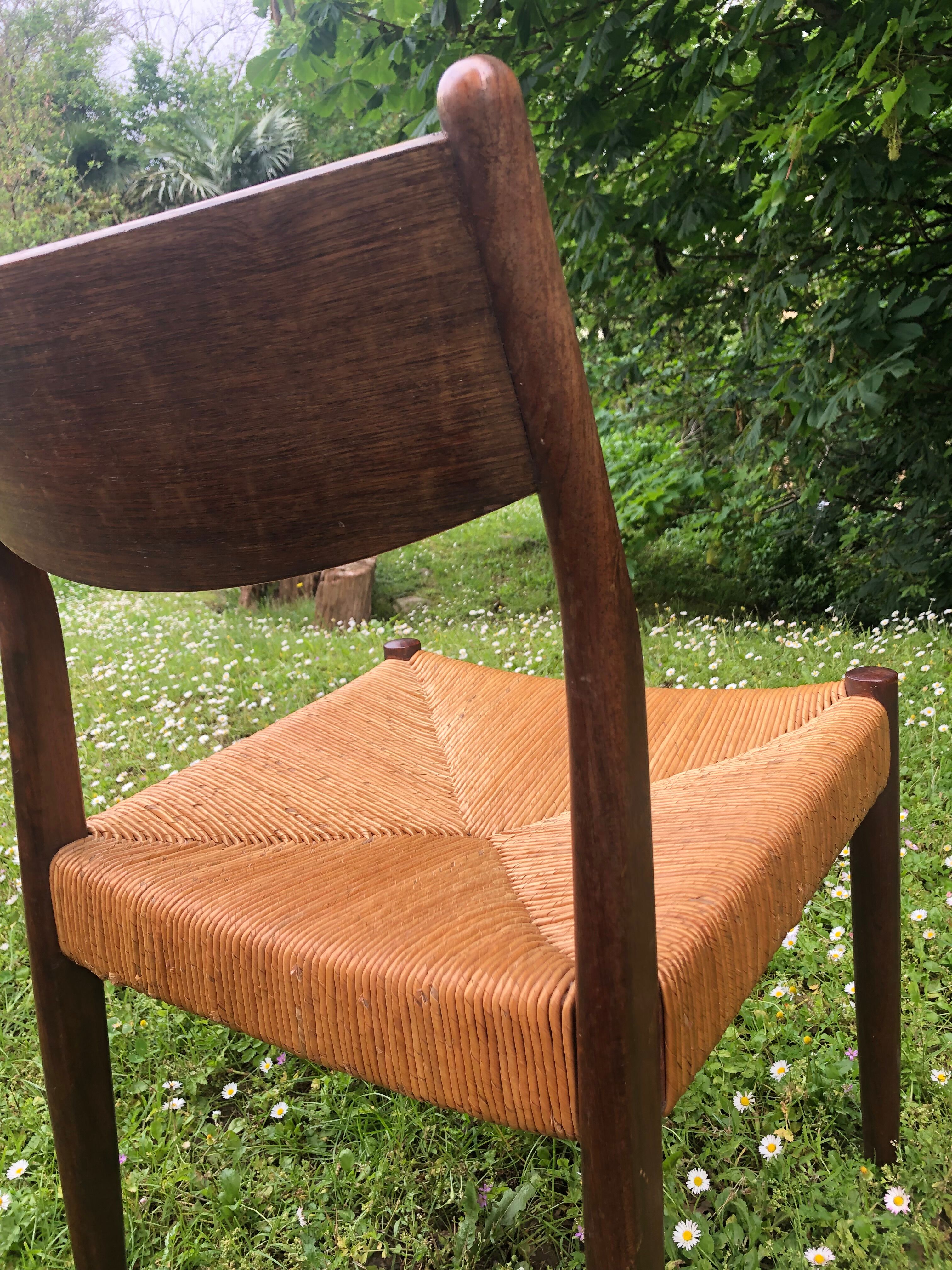 6 wooden and straw chairs, Scandinavian design Cees Braakman for Pastoe, 1960