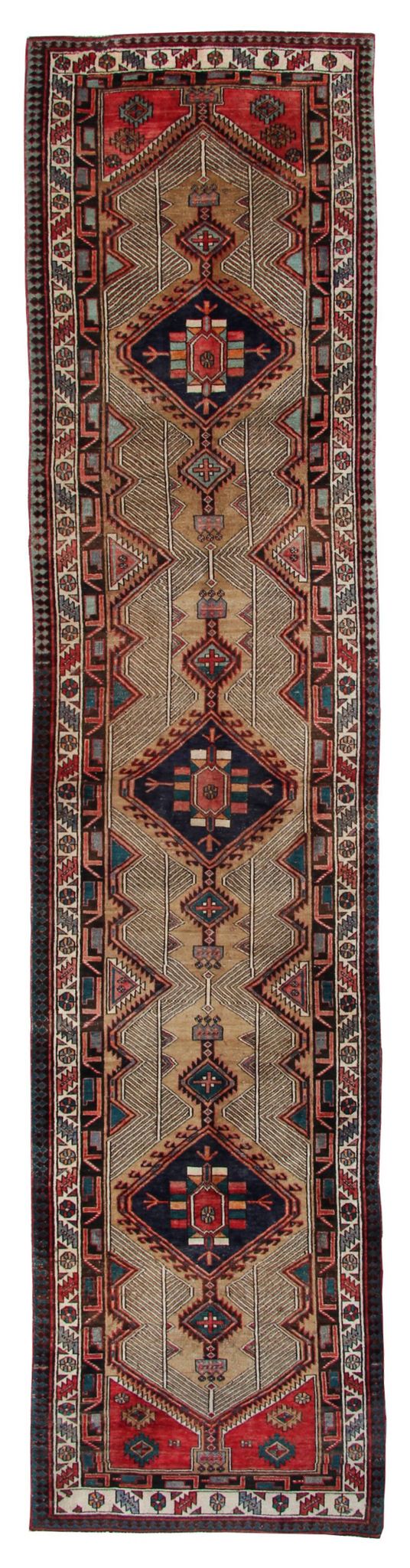 Traditional tribal wool runner rug long handmade oriental wool carpet 100x450cm