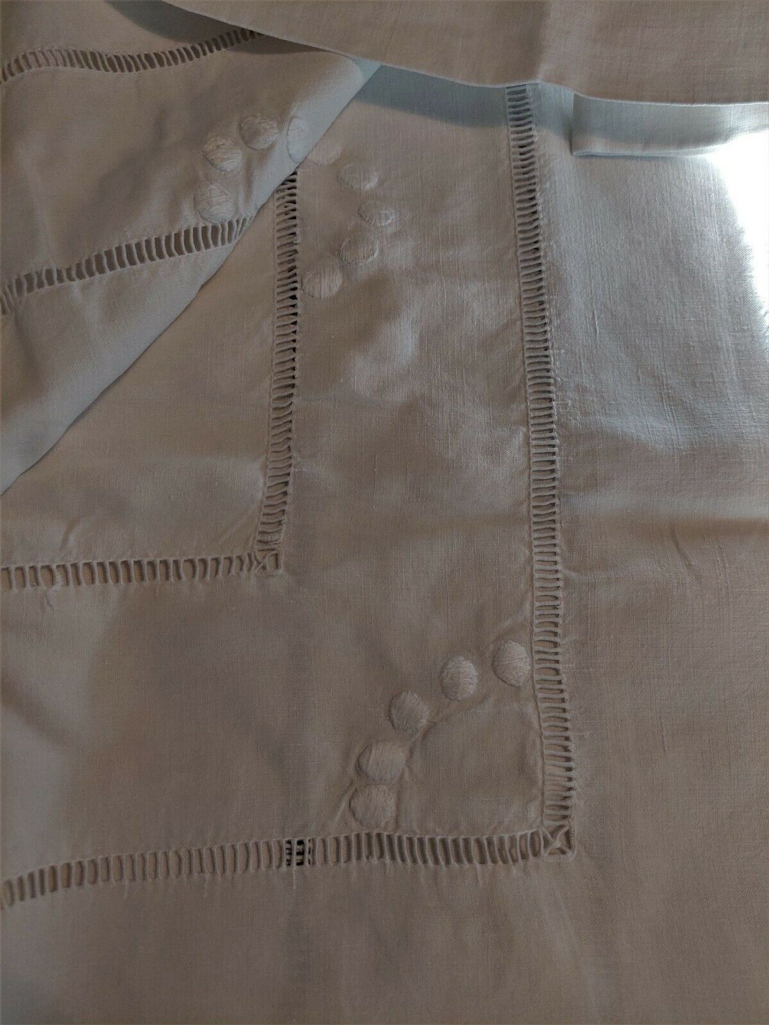 Old linen linen sheet triple row of days and embroidery peas 225 X 315 cm