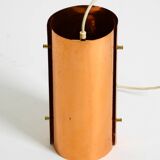 Two 50s tube pendant lamps consisting of two screwed-together copper bowls