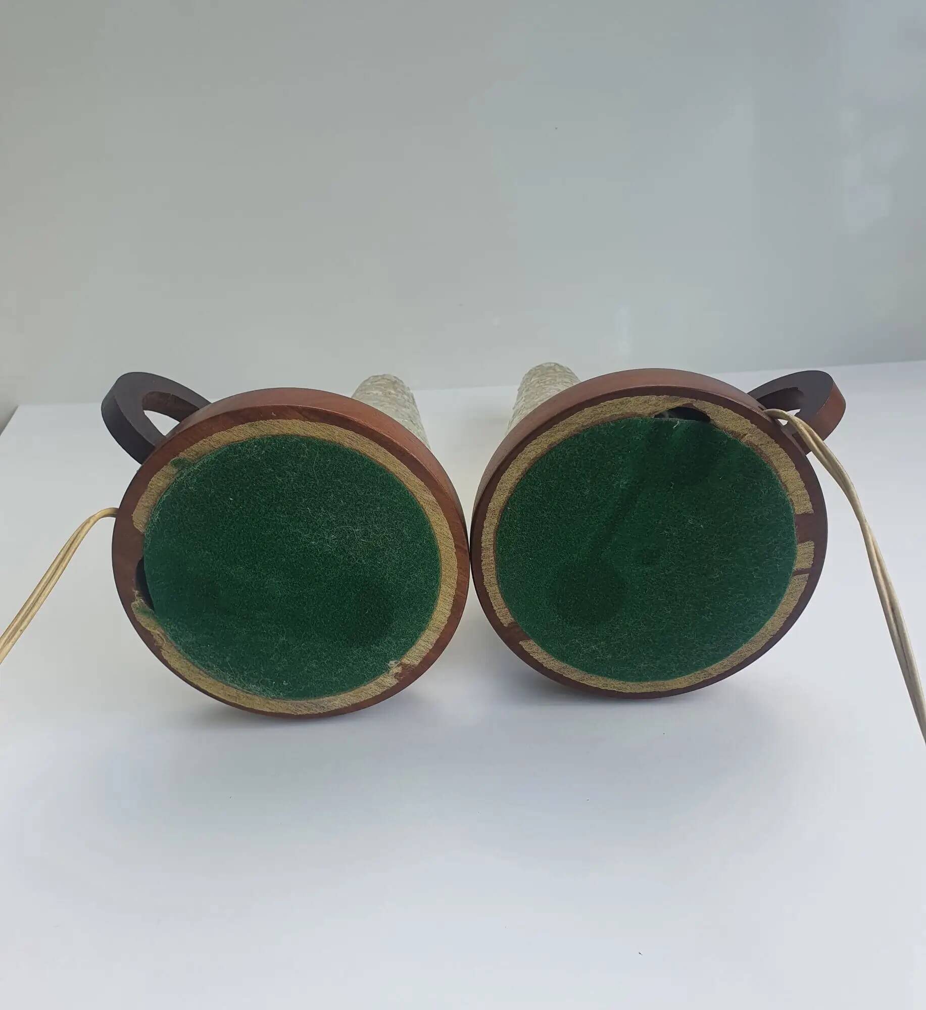 Pair of antique glass and wood table lamps