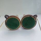 Paire de lampes de table anciennes verre et bois