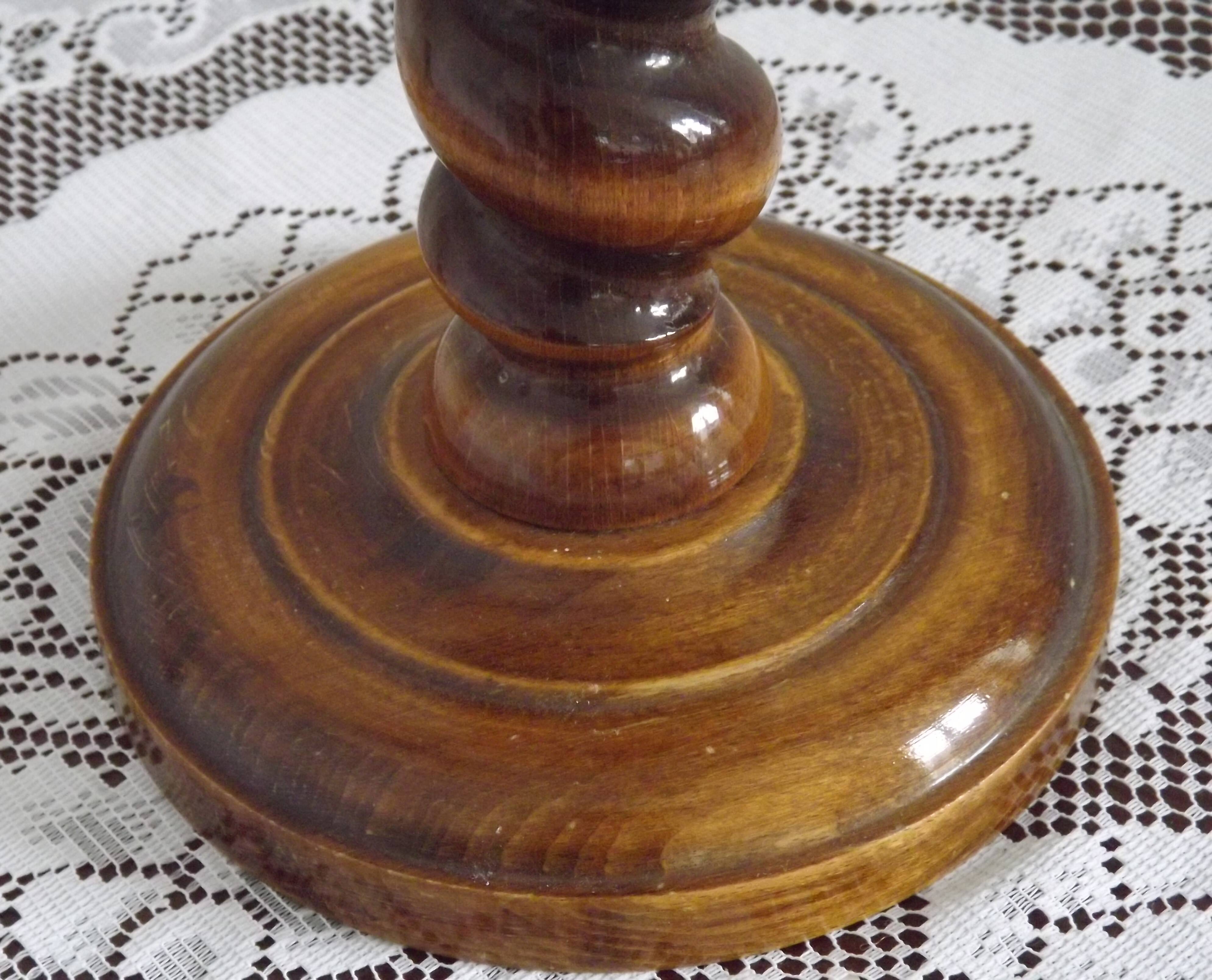 French Vintage Round Wooden Barley Twist Table Lamp With Floral Shade