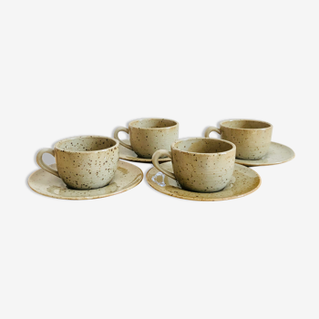 Set of 4 cups and their saucers in pyrite sandstone