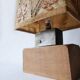 Large vintage lamp from the 70s, 1970 design, wood, metal, fabric.