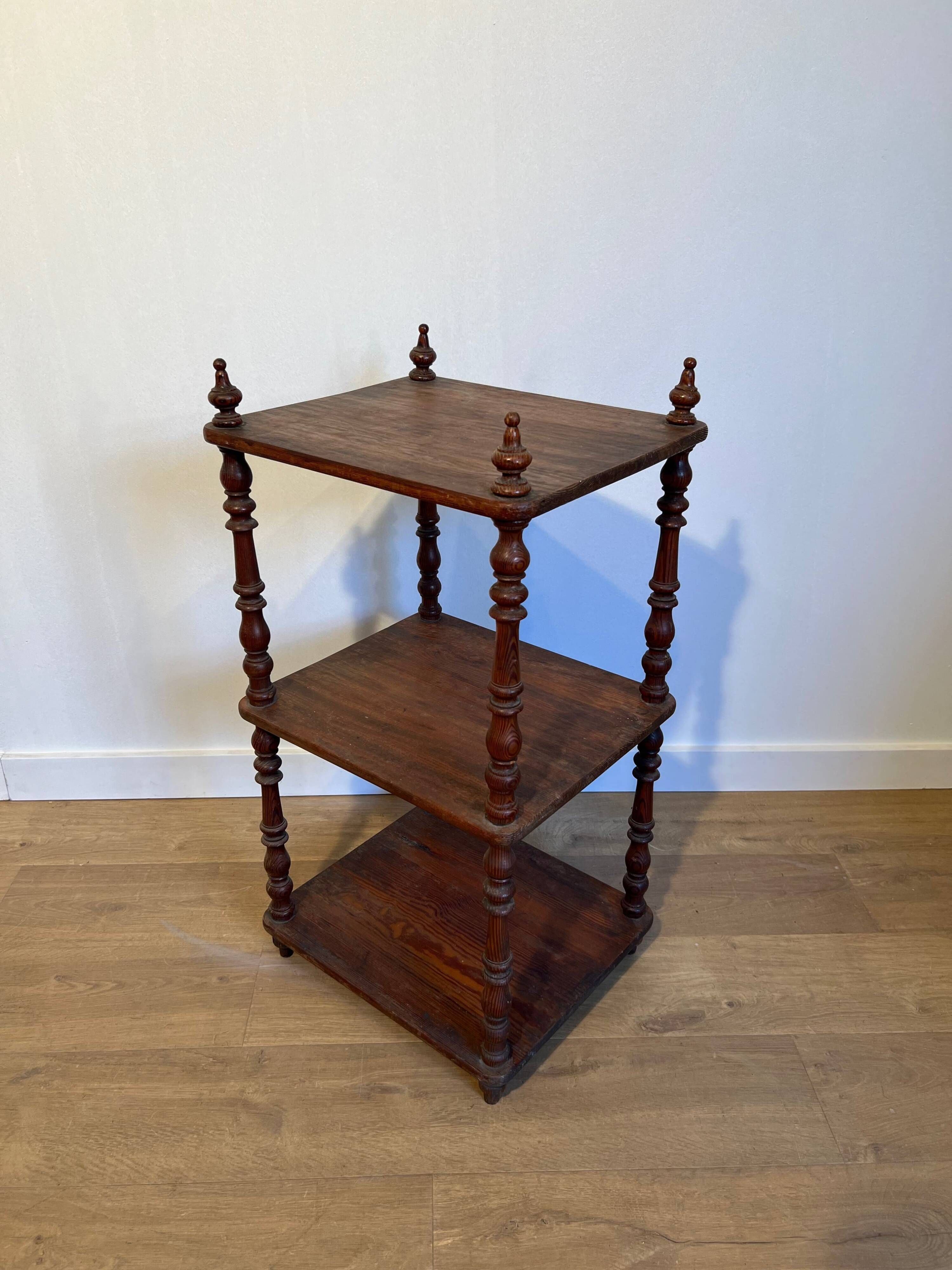 Three-Tier Shelf in Pitch Pine with Turned Columns and Spindles. Work