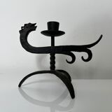 Zoomorphic dragon candle holder in wrought iron