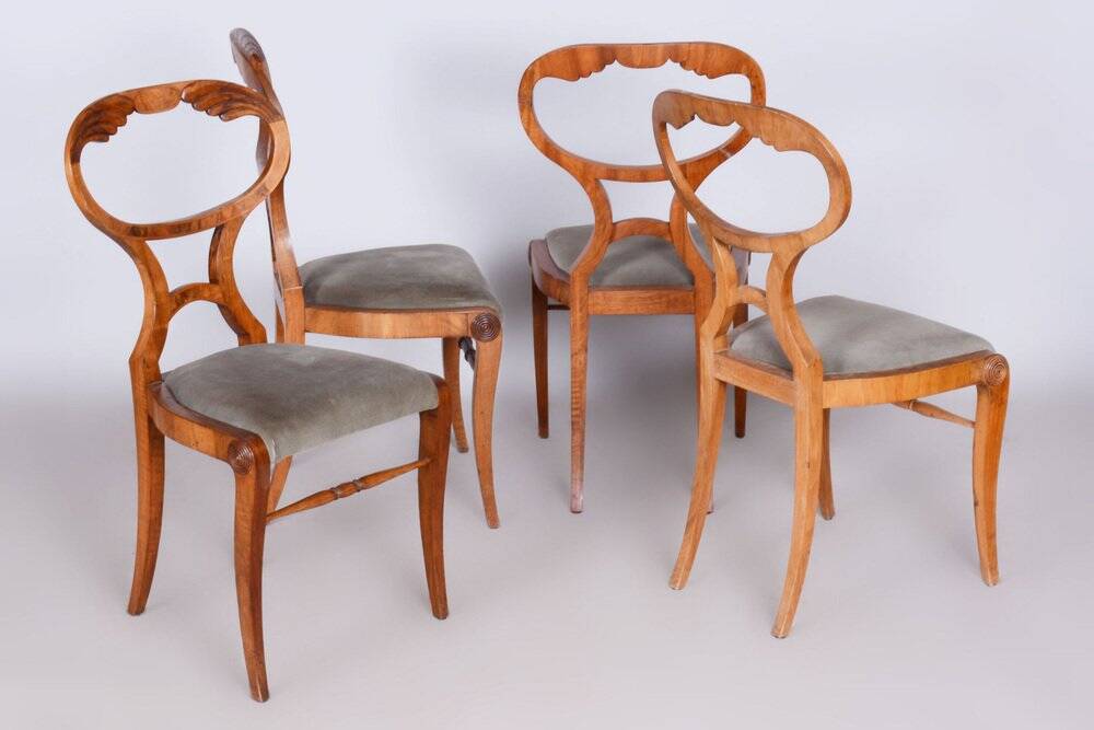 Biedermeier Oak & Walnut Chairs, Vienna, Austria, 1820s, Set of 4