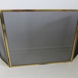 Fire screen, 3-panel brass spark screen for fireplace, modernist, minimalist, 1970