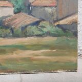 Tableau ancien peinture sur bois signée A. Challou