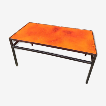Coffee table in enamelled lava orange 70's