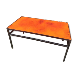 Coffee table in enamelled lava orange 70's