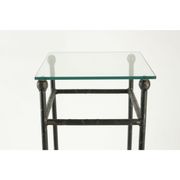 Deux consoles, gaines en fer forgé dessus en verre, XXème siècle