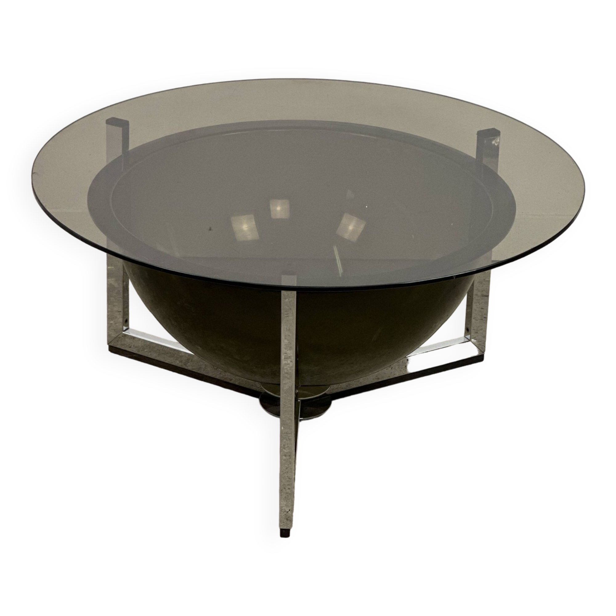 Table basse Space Age en aluminium et verre fumé, 1970
