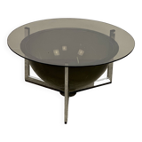 Table basse Space Age en aluminium et verre fumé, 1970