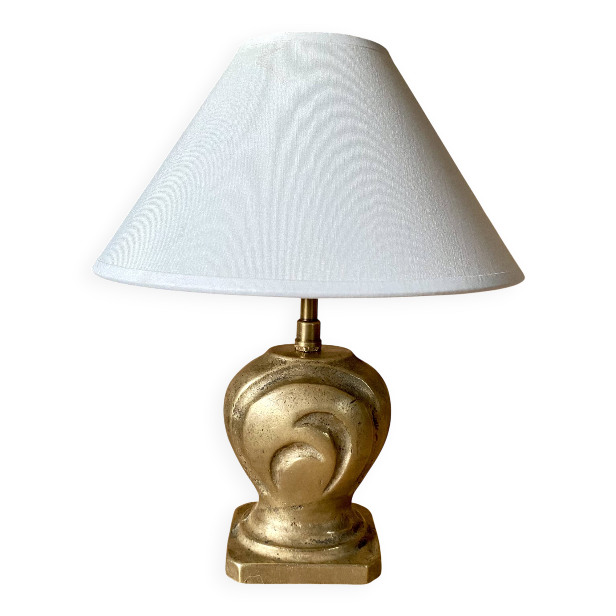 Lampe bronze, câble tissu 2M, abat-jour coton